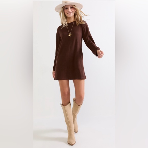 Francesca’s Dresses & Skirts - Lucy Rib Knit Shift Mini Dress Brown S